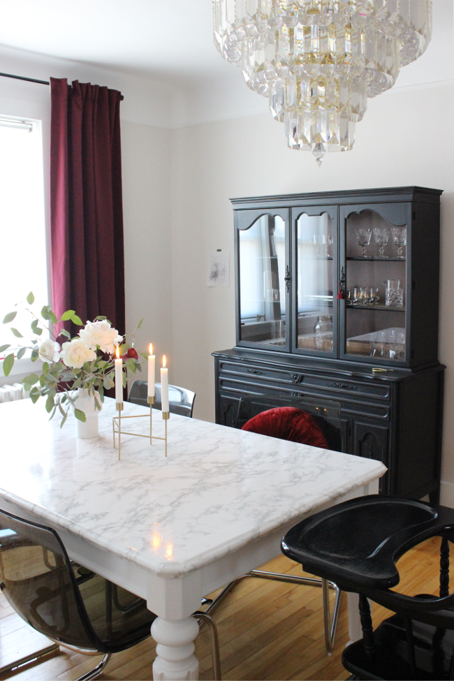 Updating (and childproofing) our secondhand dining table with faux marble contact  paper – The Interior DIYer